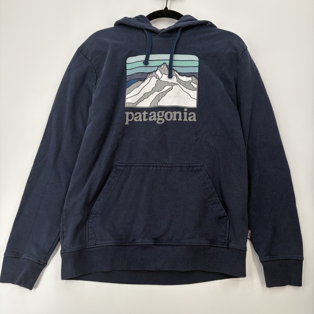 Patagonia Uprisal Hoodie Mens Medium Blue Pullover Line Ridge Logo Regular Fit